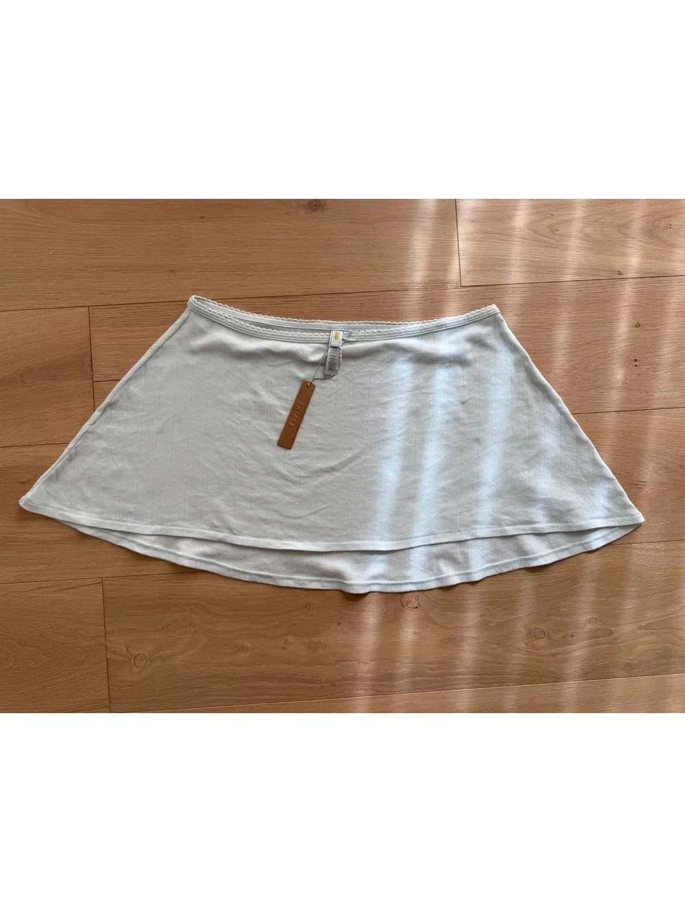 NWT SKIMS Drop Needle Pointelle Mini Skirt Frost XL Ribbed Soft Lounge